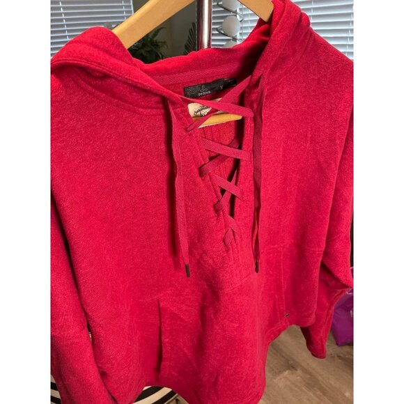 Prana Red Hooded Cropped Lace Up Pullover Sz M - Picture 4 of 11